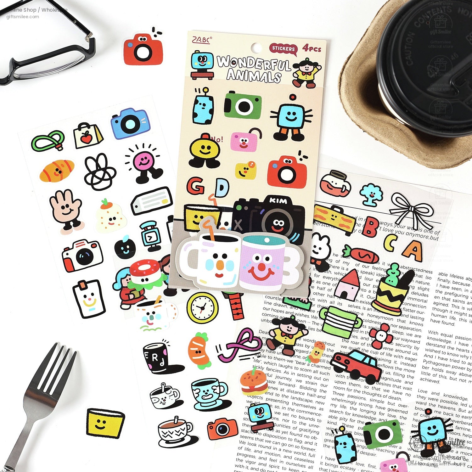 Pet Waterproof Removable Matte 4-Sheet Colorful Cartoon Sticker Set | KS-SA-4268