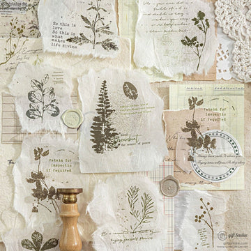 Pet White-Ink Botanical Semi-Transparent Vintage Tones Decorative Sticker Pack | KS-SA-4270