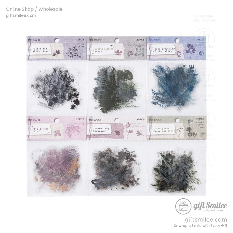 Pet White-Ink Botanical Semi-Transparent Vintage Tones Decorative Sticker Pack | KS-SA-4270
