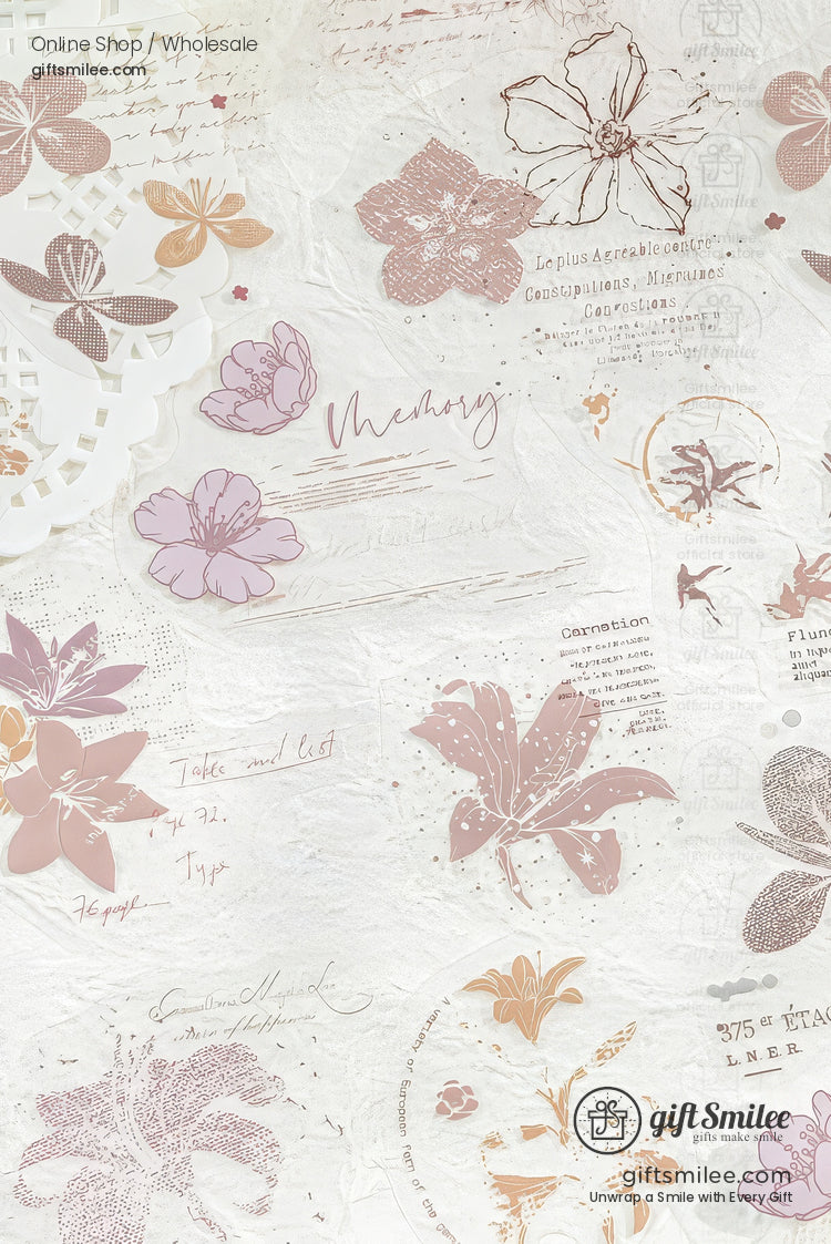 Pet White-Ink Botanical Semi-Transparent Vintage Tones Decorative Sticker Pack | KS-SA-4270