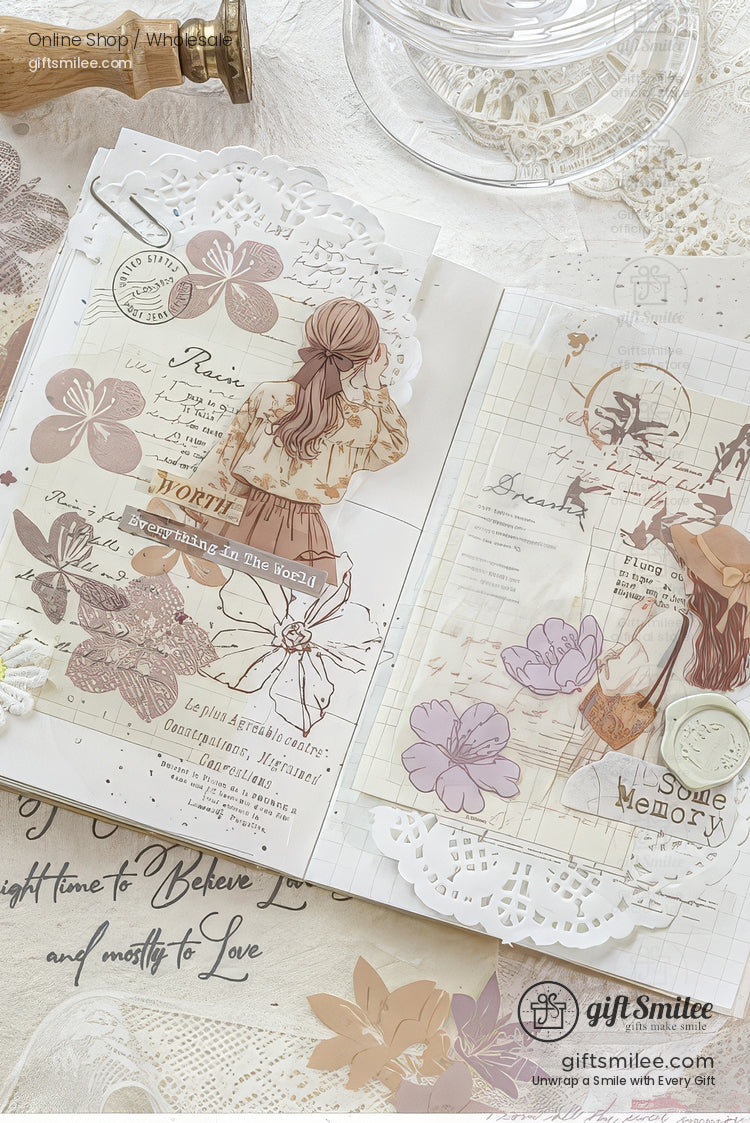 Pet White-Ink Botanical Semi-Transparent Vintage Tones Decorative Sticker Pack | KS-SA-4270