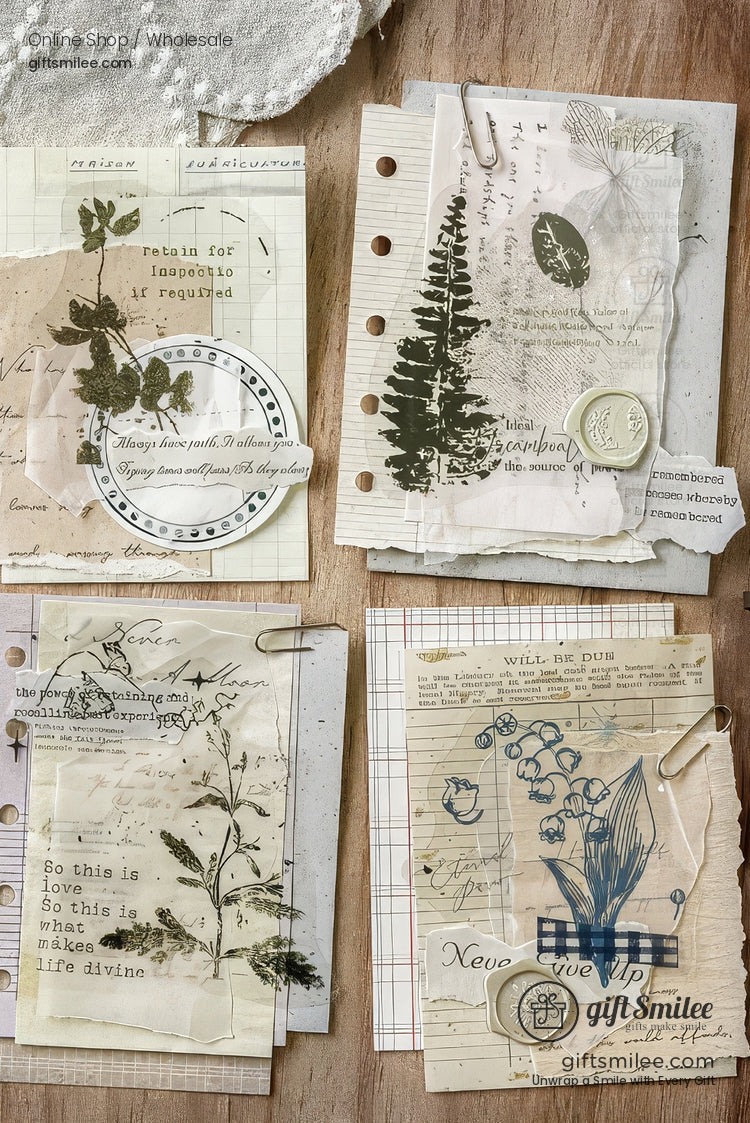 Pet White-Ink Botanical Semi-Transparent Vintage Tones Decorative Sticker Pack | KS-SA-4270