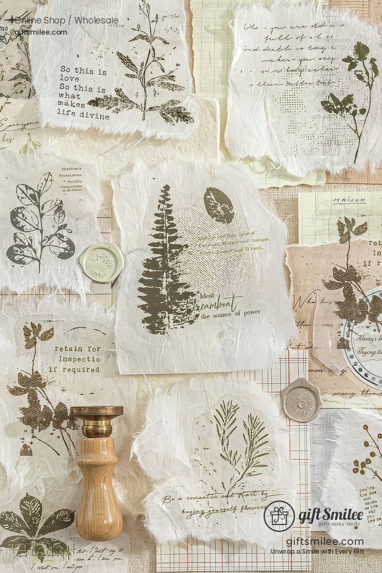 Pet White-Ink Botanical Semi-Transparent Vintage Tones Decorative Sticker Pack | KS-SA-4270