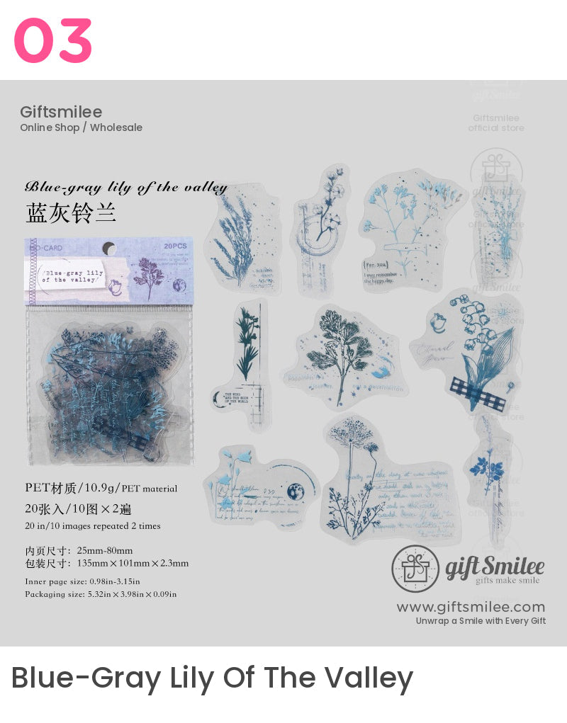 Pet White-Ink Botanical Semi-Transparent Vintage Tones Decorative Sticker Pack | KS-SA-4270