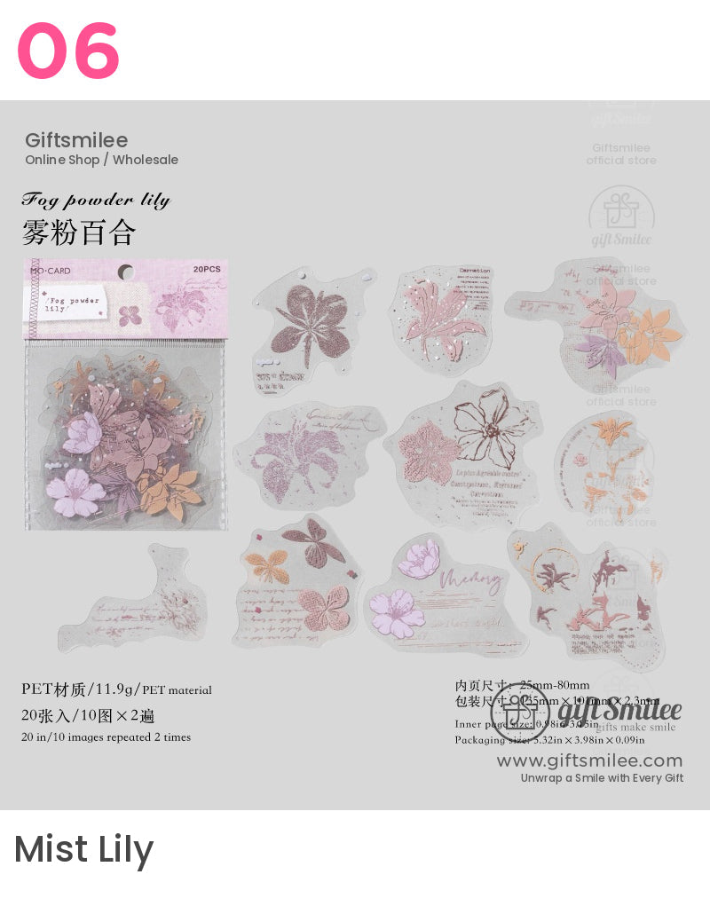 Pet White-Ink Botanical Semi-Transparent Vintage Tones Decorative Sticker Pack | KS-SA-4270