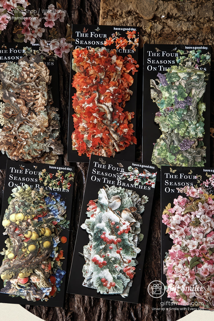 Vintage Four-Season Branch Die-Cut Decorative Stickers | KS-SA-4286