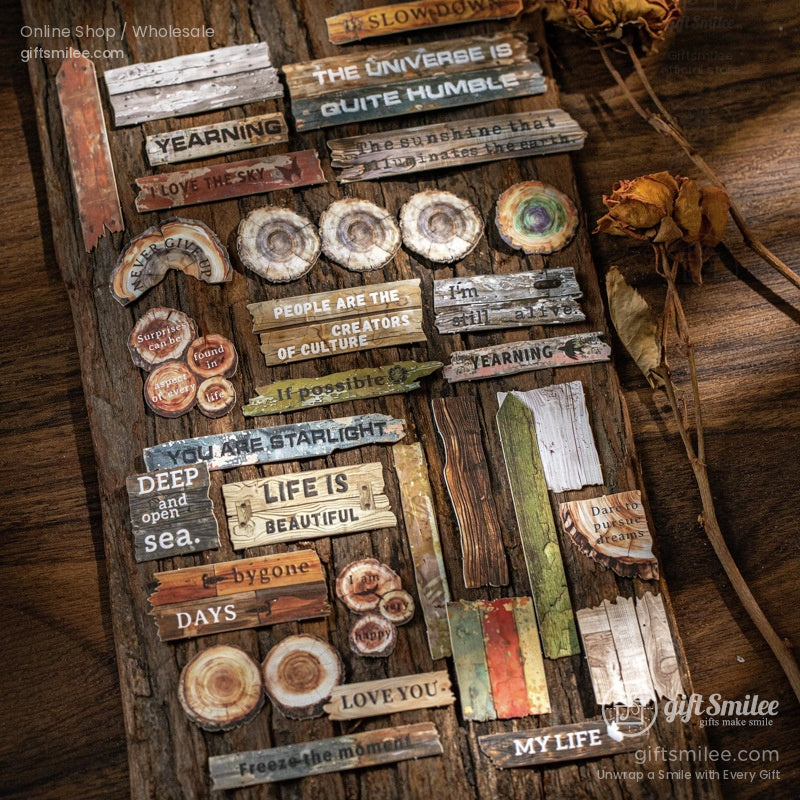 Embossed Faux-Wood Grain Phrase Die-Cuts Sticker Pack | KS-SA-4288