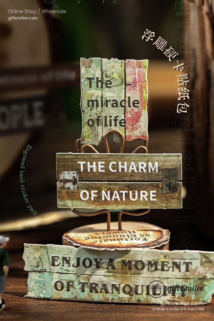 Embossed Faux-Wood Grain Phrase Die-Cuts Sticker Pack | KS-SA-4288