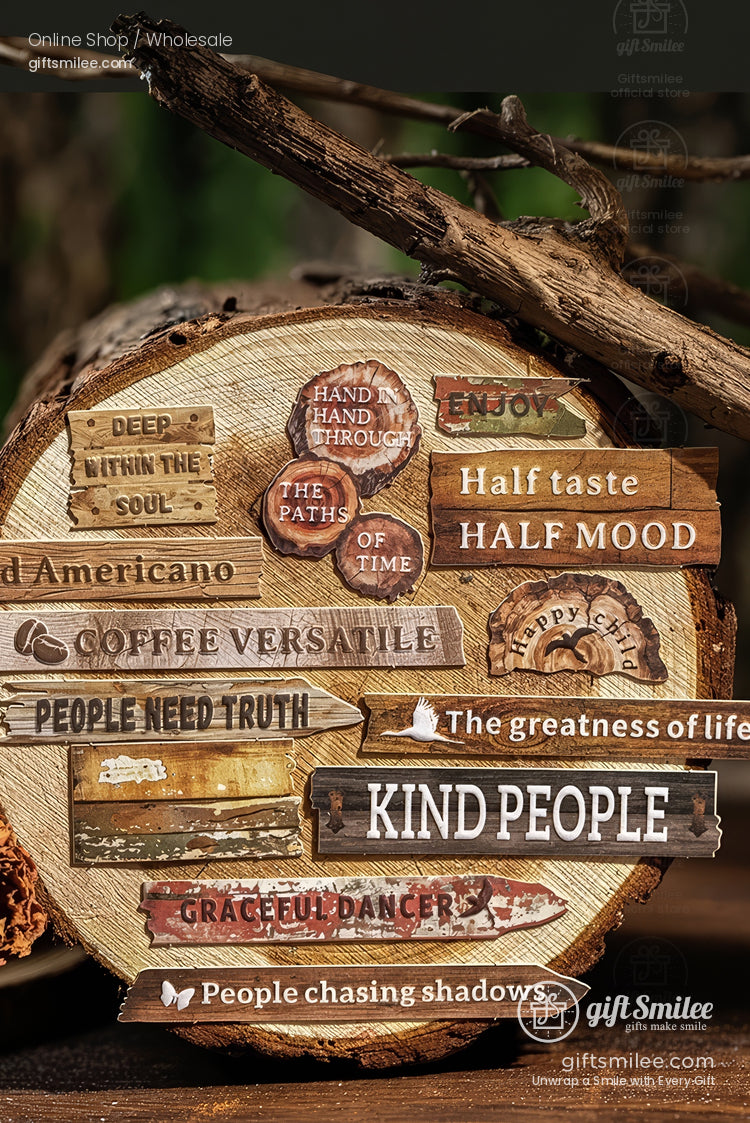 Embossed Faux-Wood Grain Phrase Die-Cuts Sticker Pack | KS-SA-4288