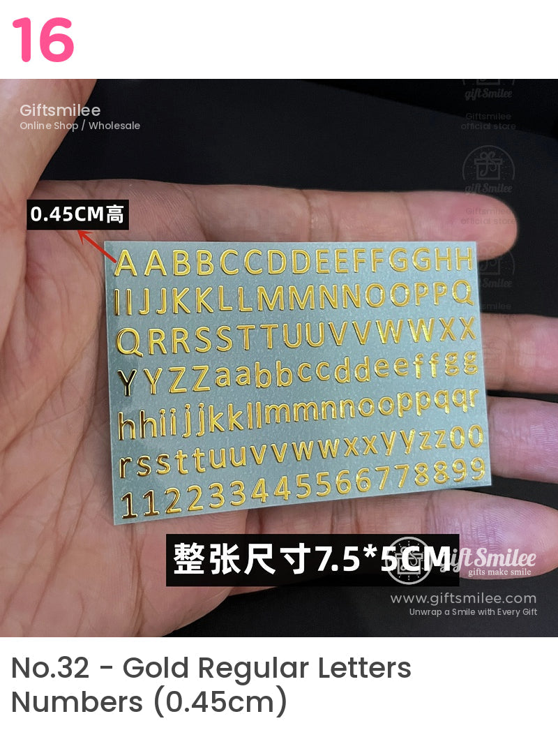 Gold adhesive alphabet and number stickers on a transparent sheet 045 cm high compact size 75 x 5 cm