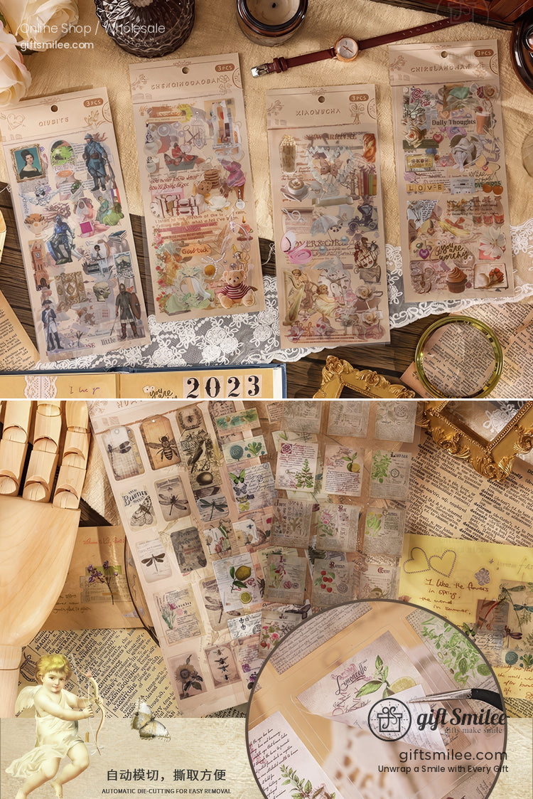 Vintagestyle sticker sheets with floral botanical and retro designs perfect for scrapbooking and journaling