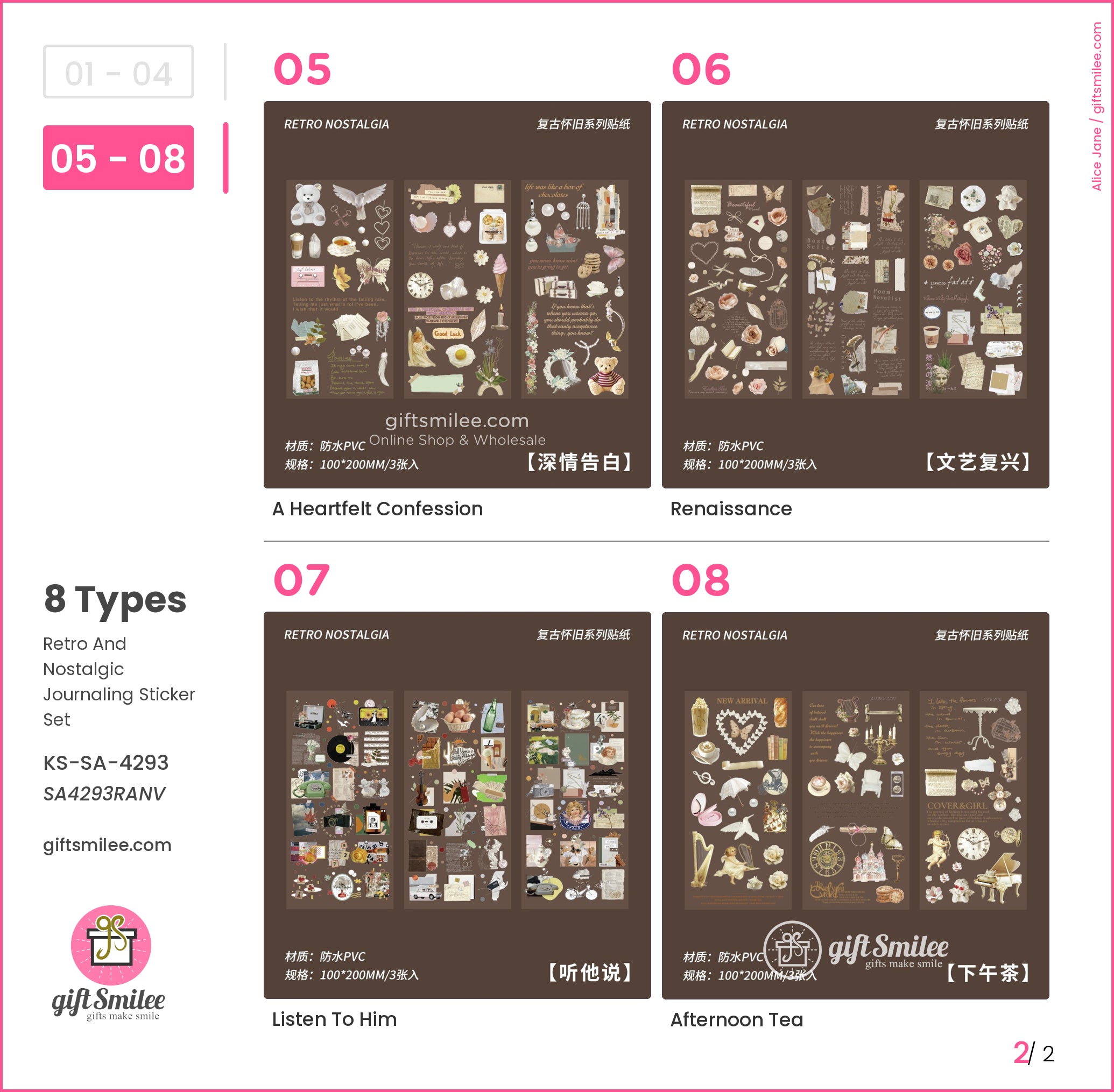 Retrothemed journaling sticker sets with vintage designs pastel tones waterproof PVC material and diverse illustrations