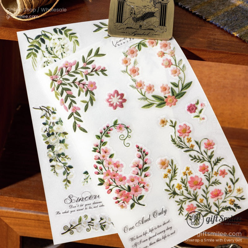 Embroidery-Effect Floral Rub-On Assorted Set Rub-On Transfer Stickers | KS-SA-4308