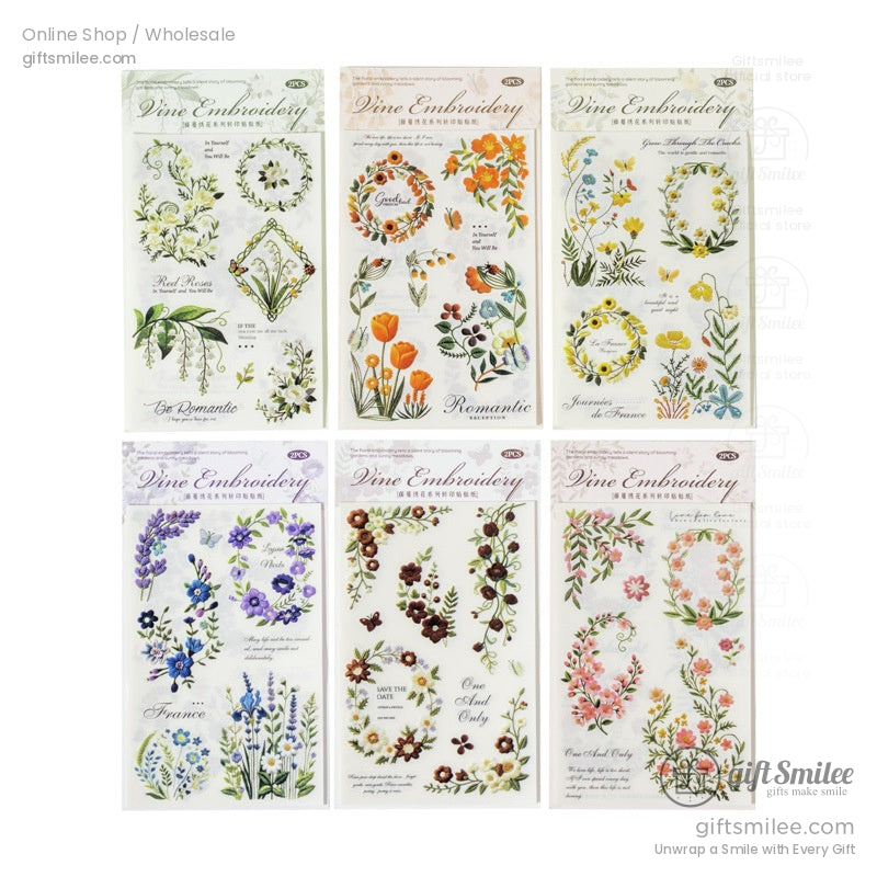 Embroidery-Effect Floral Rub-On Assorted Set Rub-On Transfer Stickers | KS-SA-4308