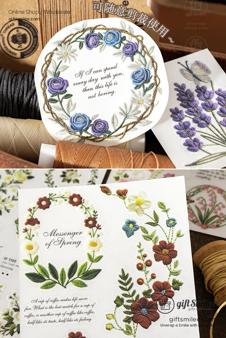 Embroidery-Effect Floral Rub-On Assorted Set Rub-On Transfer Stickers | KS-SA-4308