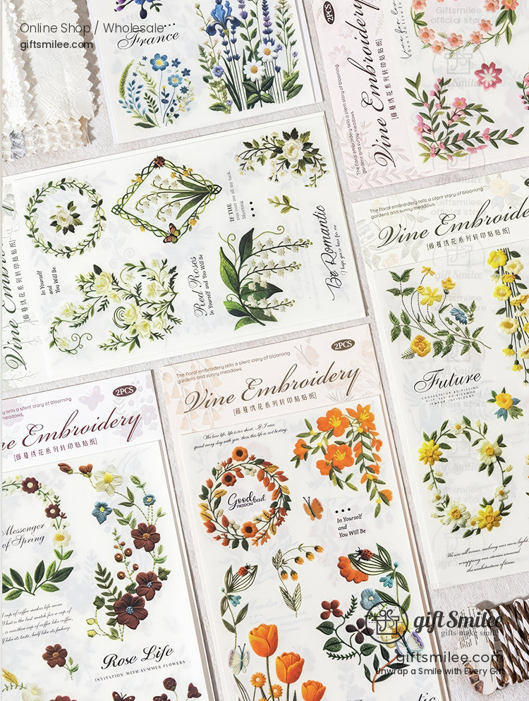 Embroidery-Effect Floral Rub-On Assorted Set Rub-On Transfer Stickers | KS-SA-4308
