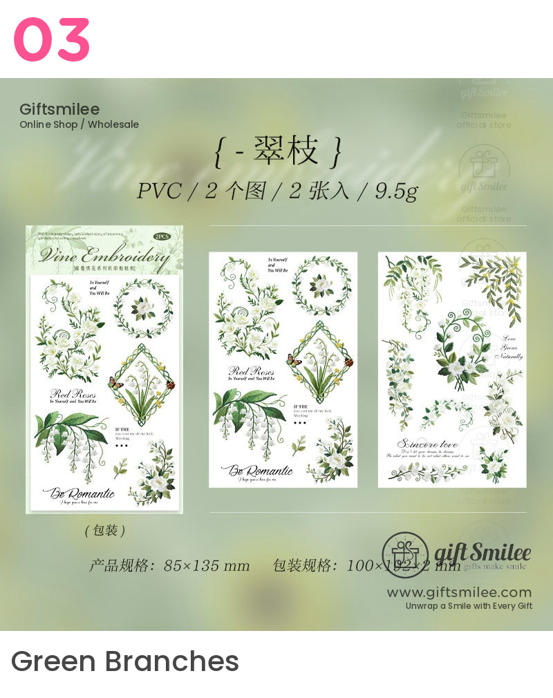 Embroidery-Effect Floral Rub-On Assorted Set Rub-On Transfer Stickers | KS-SA-4308