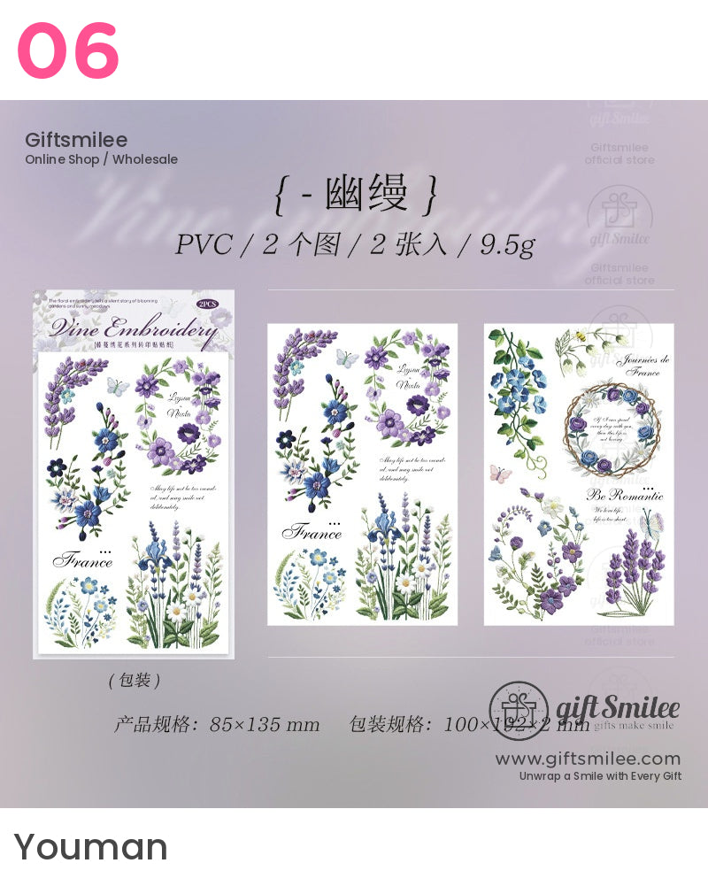 Embroidery-Effect Floral Rub-On Assorted Set Rub-On Transfer Stickers | KS-SA-4308