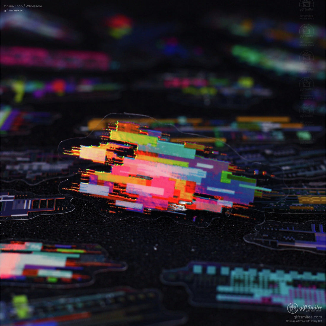 Iridescent Holographic Pet Pixel-Glitch Neon Sticker Pack | KS-SA-4309