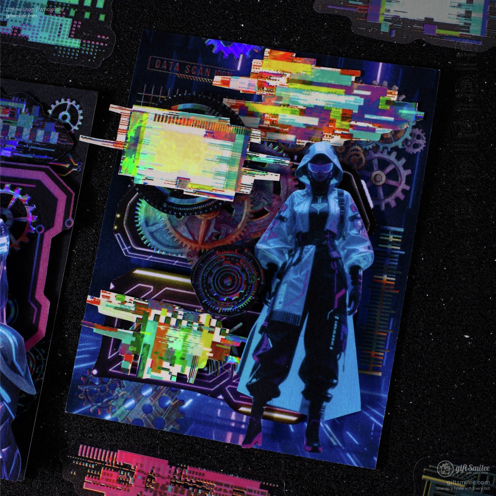 Iridescent Holographic Pet Pixel-Glitch Neon Sticker Pack | KS-SA-4309