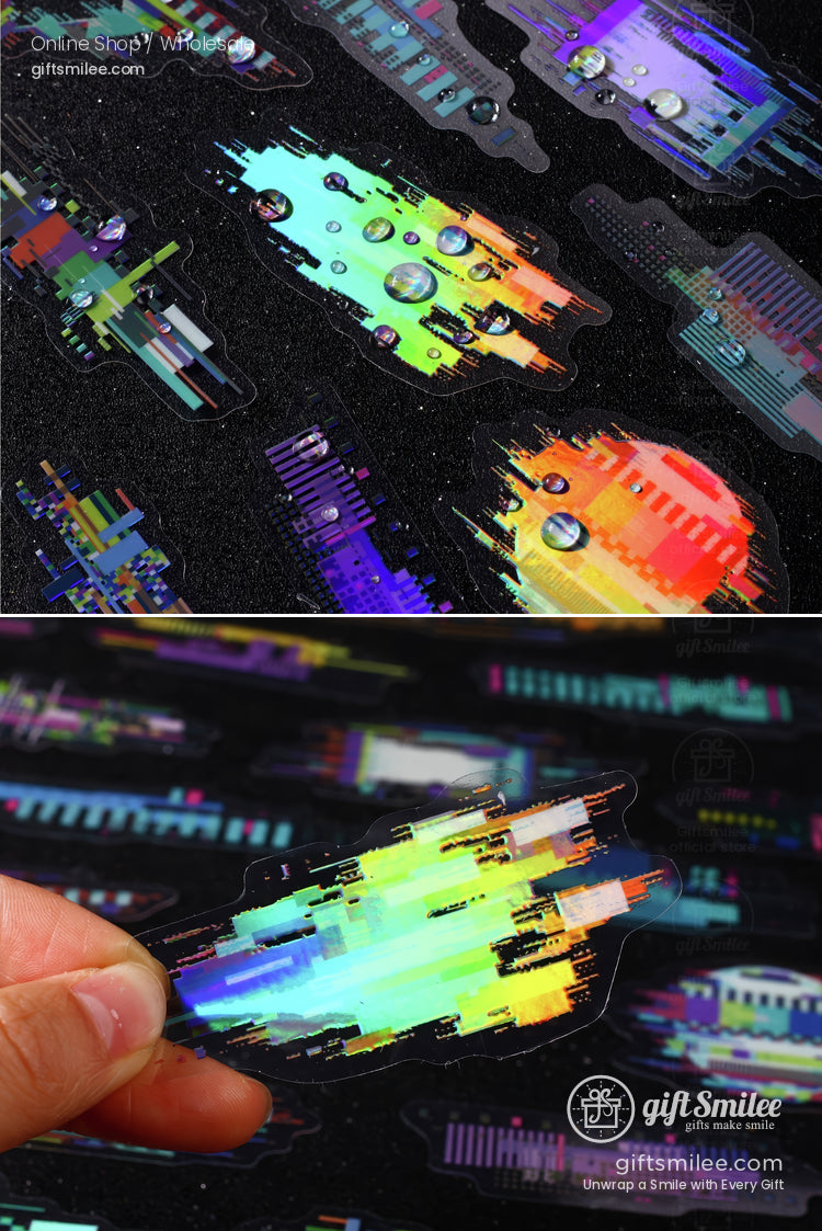 Iridescent Holographic Pet Pixel-Glitch Neon Sticker Pack | KS-SA-4309