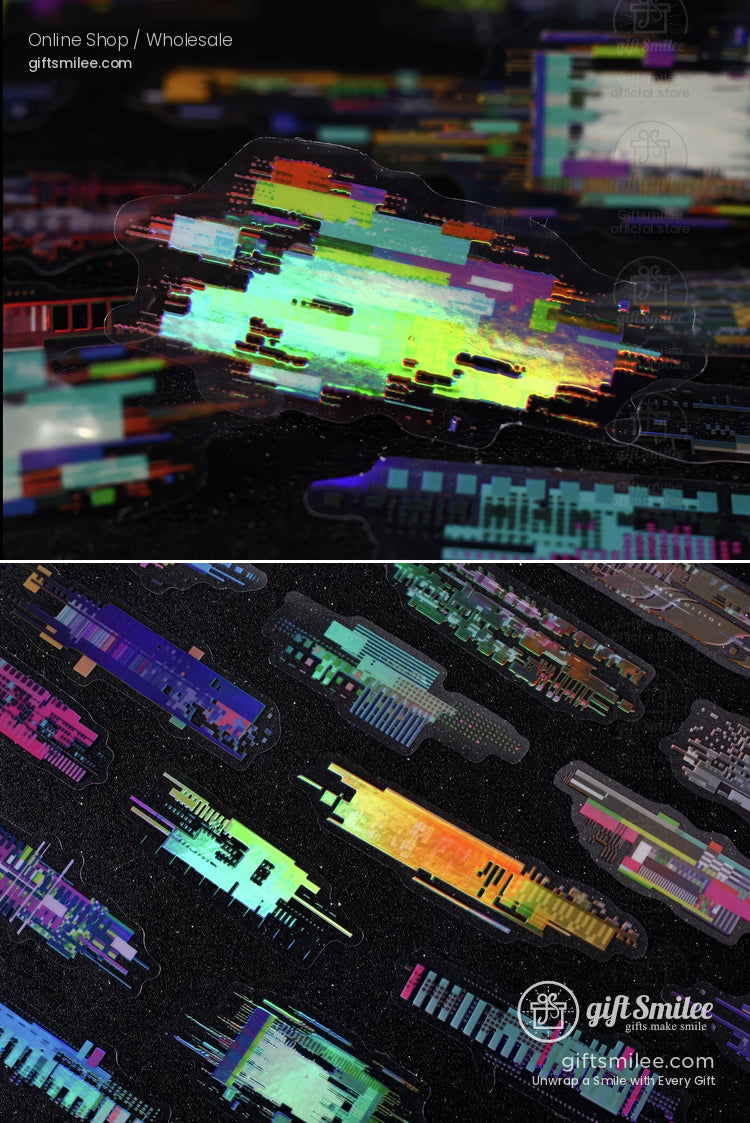 Iridescent Holographic Pet Pixel-Glitch Neon Sticker Pack | KS-SA-4309