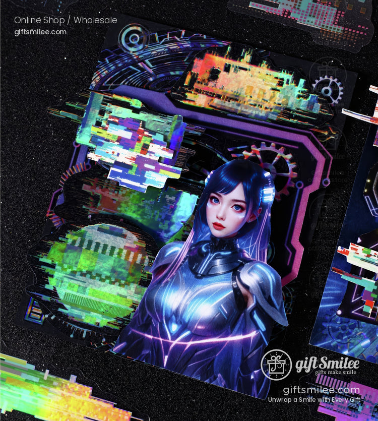 Iridescent Holographic Pet Pixel-Glitch Neon Sticker Pack | KS-SA-4309