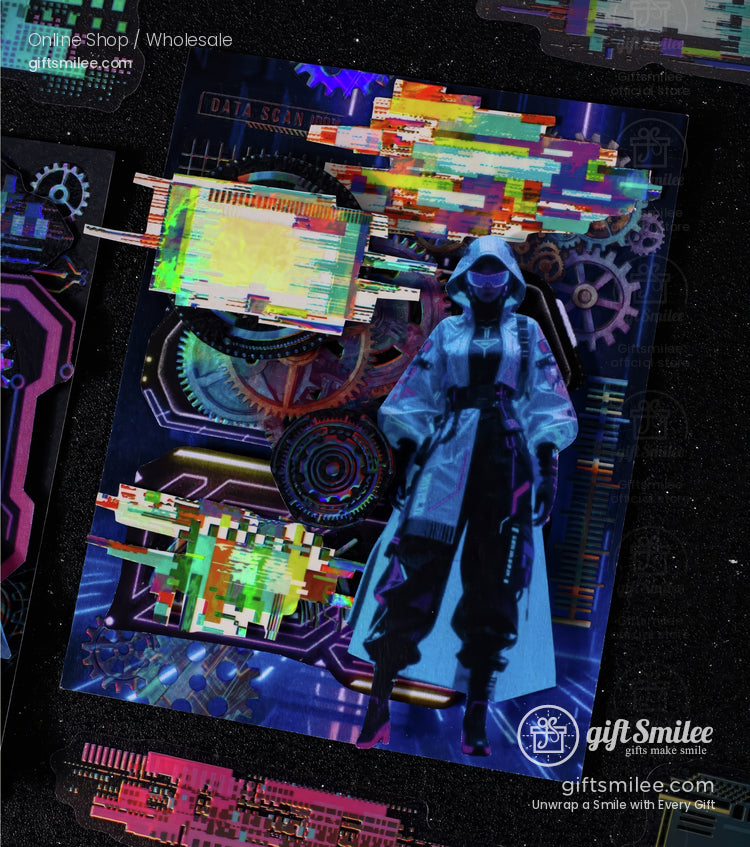 Iridescent Holographic Pet Pixel-Glitch Neon Sticker Pack | KS-SA-4309