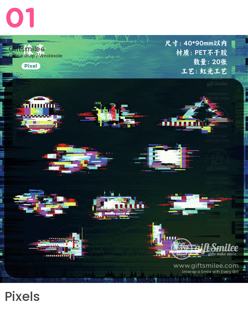 Iridescent Holographic Pet Pixel-Glitch Neon Sticker Pack | KS-SA-4309