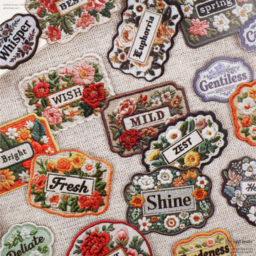 Woven Fabric Embroidered Floral Labels Embroidered Sticker Patches | KS-SA-4310