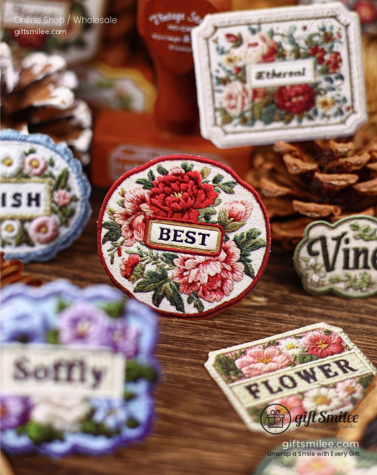 Woven Fabric Embroidered Floral Labels Embroidered Sticker Patches | KS-SA-4310