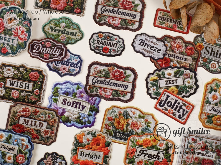 Woven Fabric Embroidered Floral Labels Embroidered Sticker Patches | KS-SA-4310
