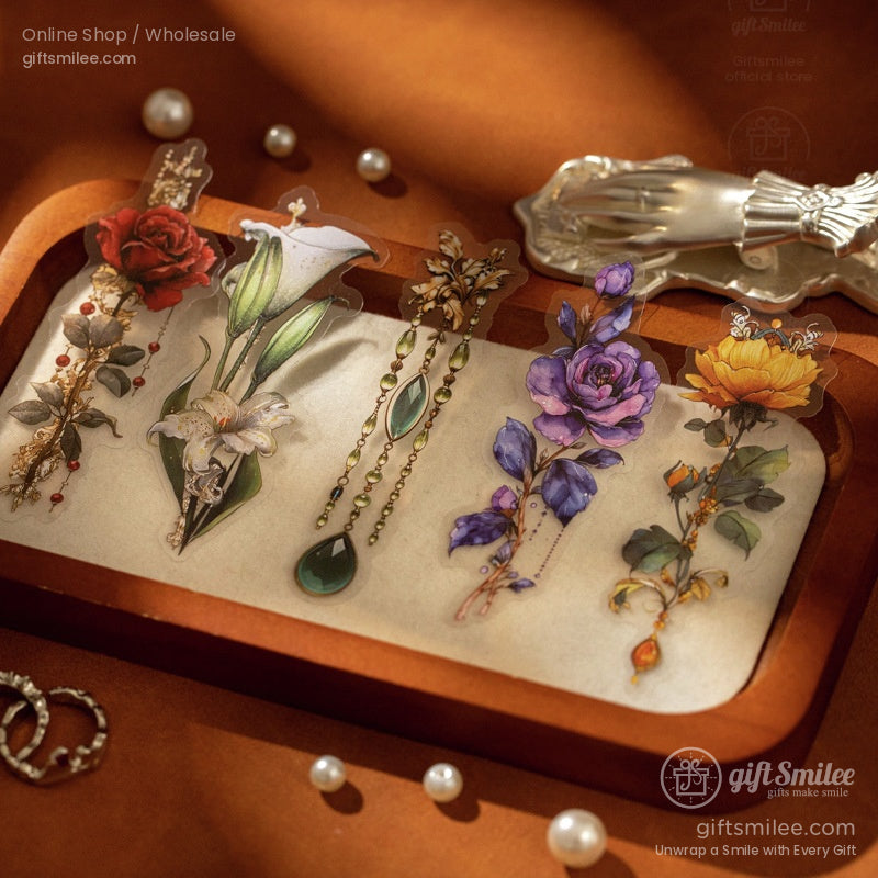 Matte Pet Die-Cut Floral Beaded Accents Decorative Stickers | KS-SA-4311