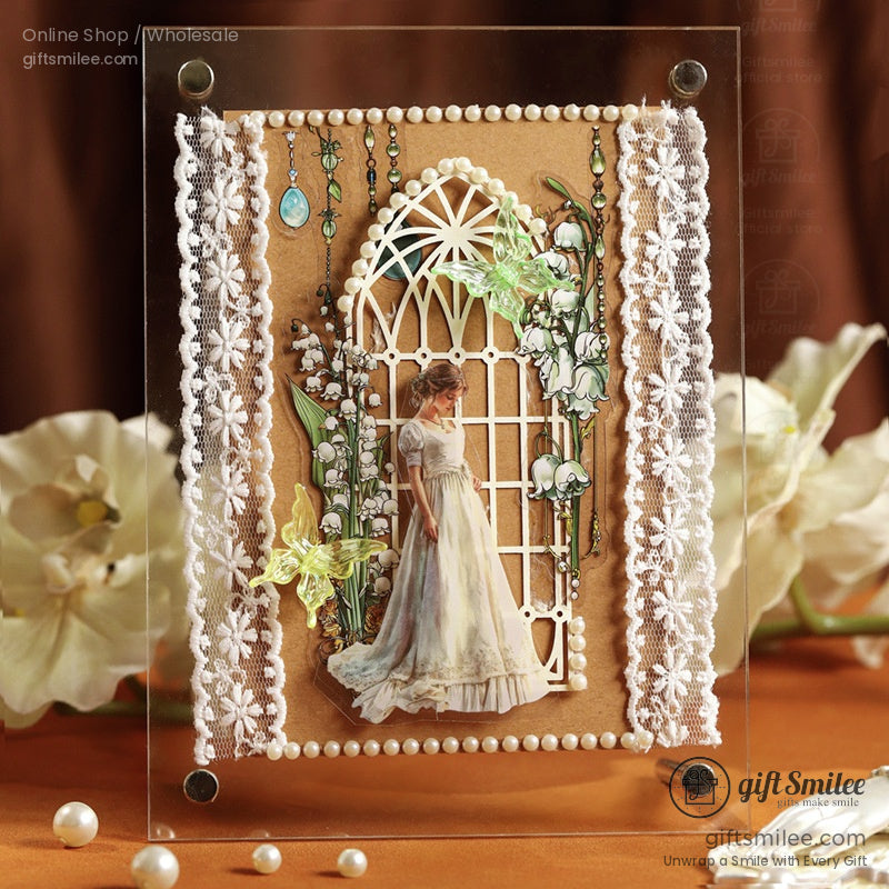 Matte Pet Die-Cut Floral Beaded Accents Decorative Stickers | KS-SA-4311