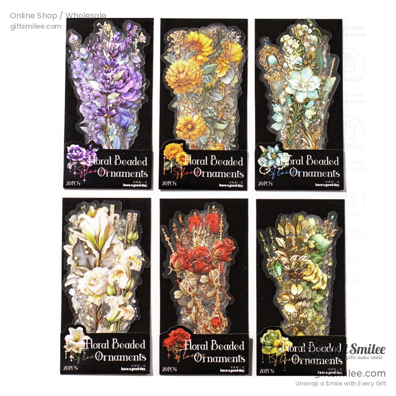 Matte Pet Die-Cut Floral Beaded Accents Decorative Stickers | KS-SA-4311