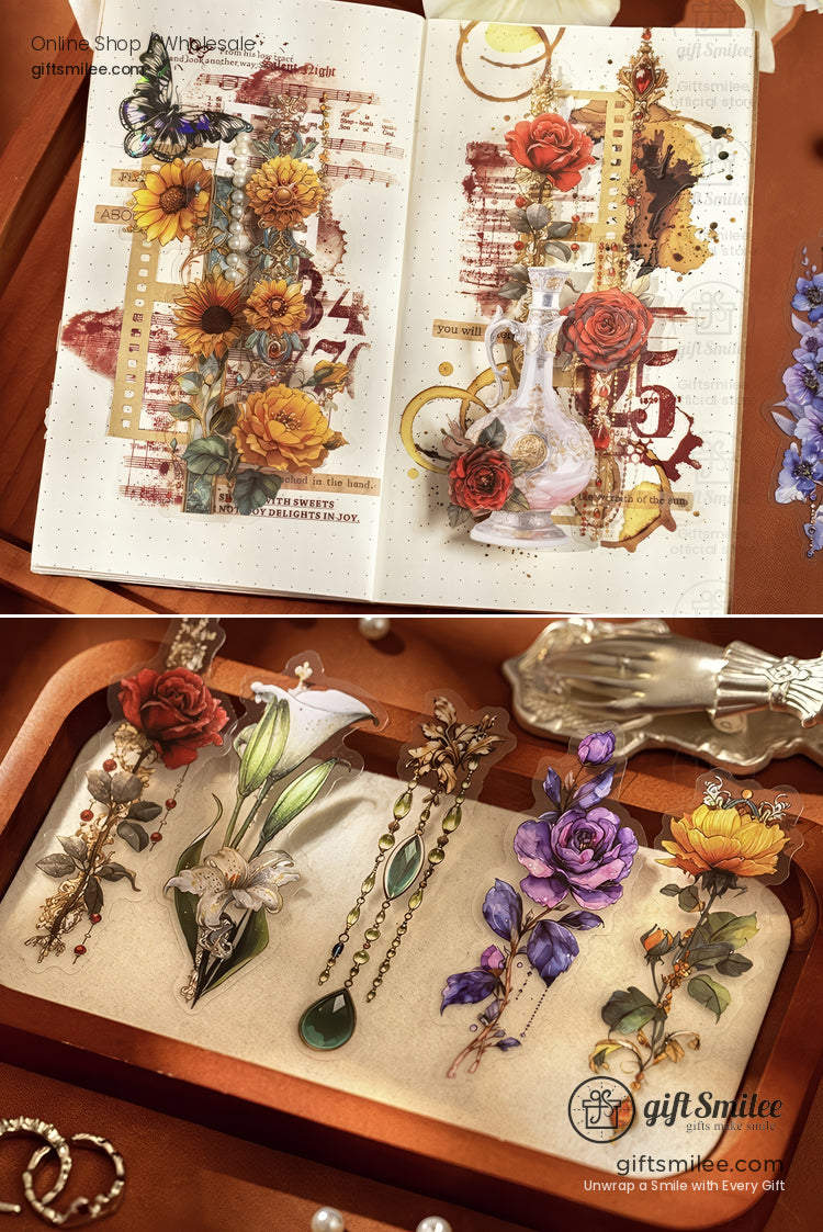 Matte Pet Die-Cut Floral Beaded Accents Decorative Stickers | KS-SA-4311