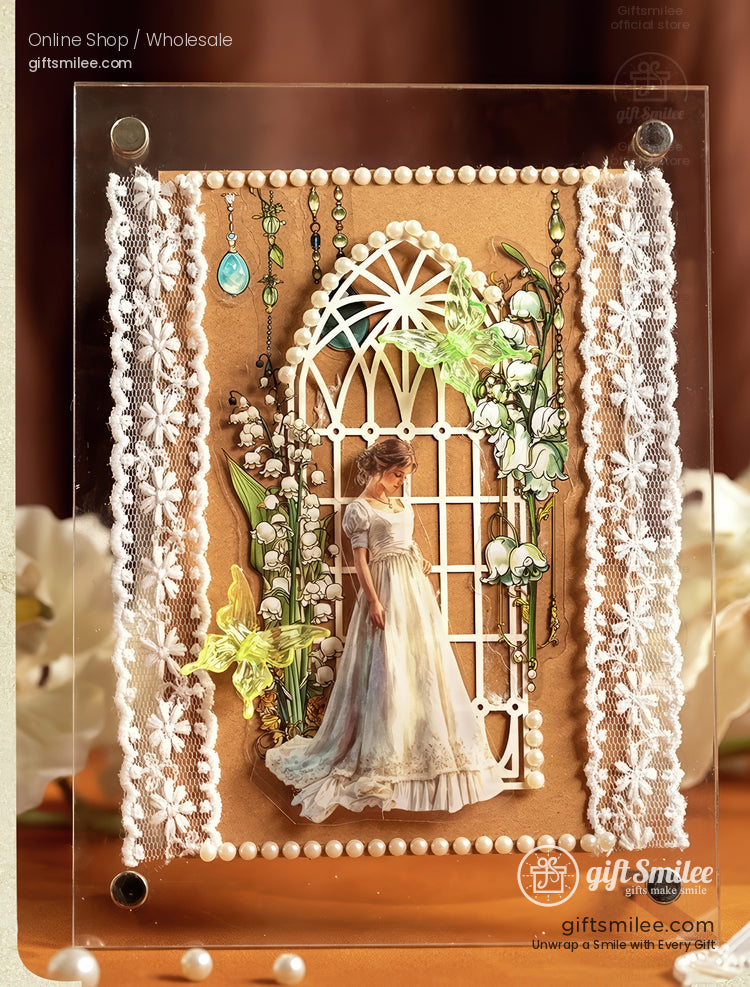 Matte Pet Die-Cut Floral Beaded Accents Decorative Stickers | KS-SA-4311