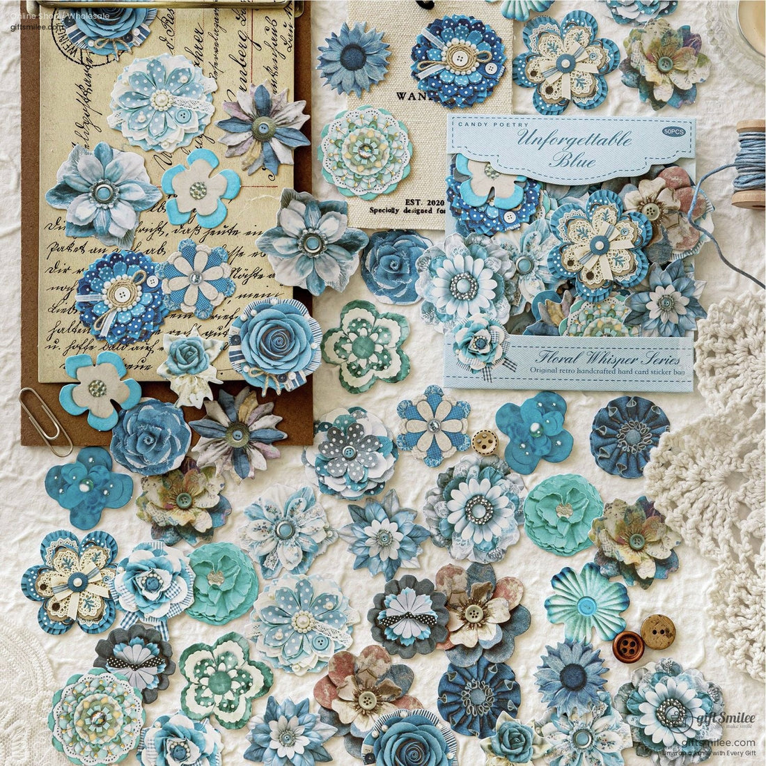 Layered Paper Floral Embellishments Vintage Tones Scrapbook Stickers Set | KS-SA-4312