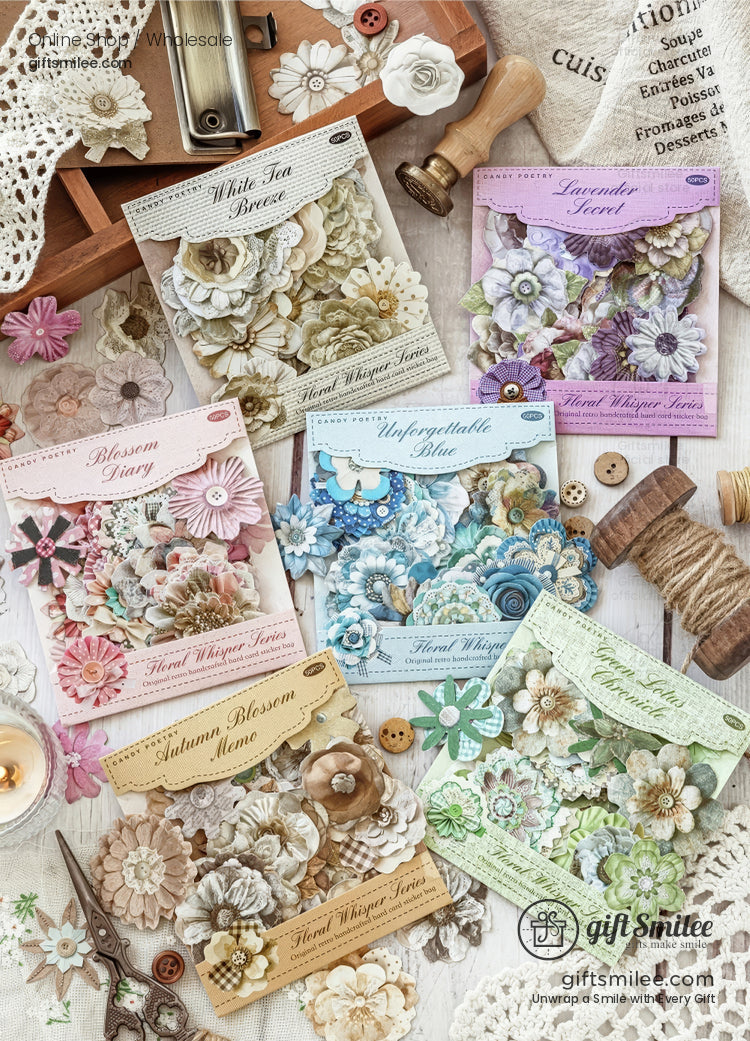 Layered Paper Floral Embellishments Vintage Tones Scrapbook Stickers Set | KS-SA-4312