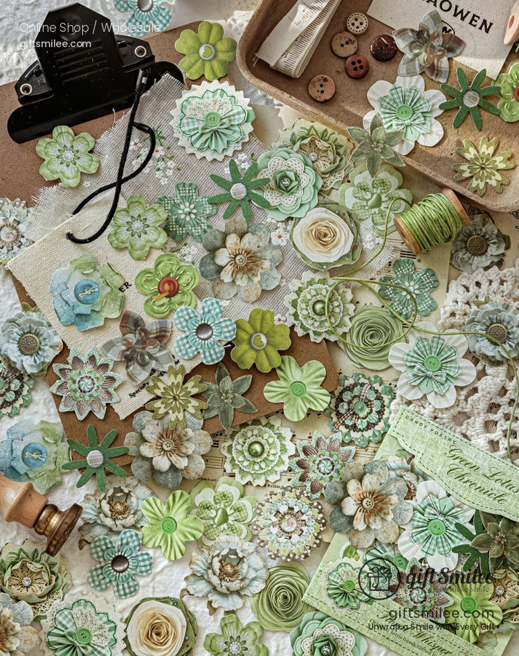 Layered Paper Floral Embellishments Vintage Tones Scrapbook Stickers Set | KS-SA-4312
