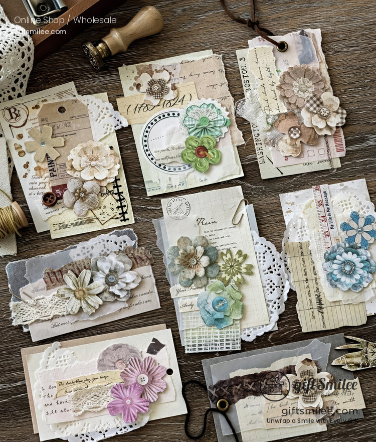 Layered Paper Floral Embellishments Vintage Tones Scrapbook Stickers Set | KS-SA-4312