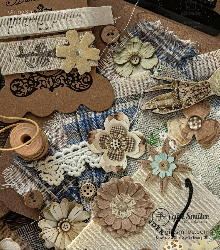 Layered Paper Floral Embellishments Vintage Tones Scrapbook Stickers Set | KS-SA-4312