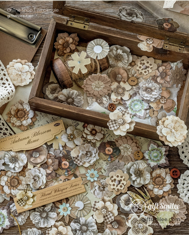 Layered Paper Floral Embellishments Vintage Tones Scrapbook Stickers Set | KS-SA-4312