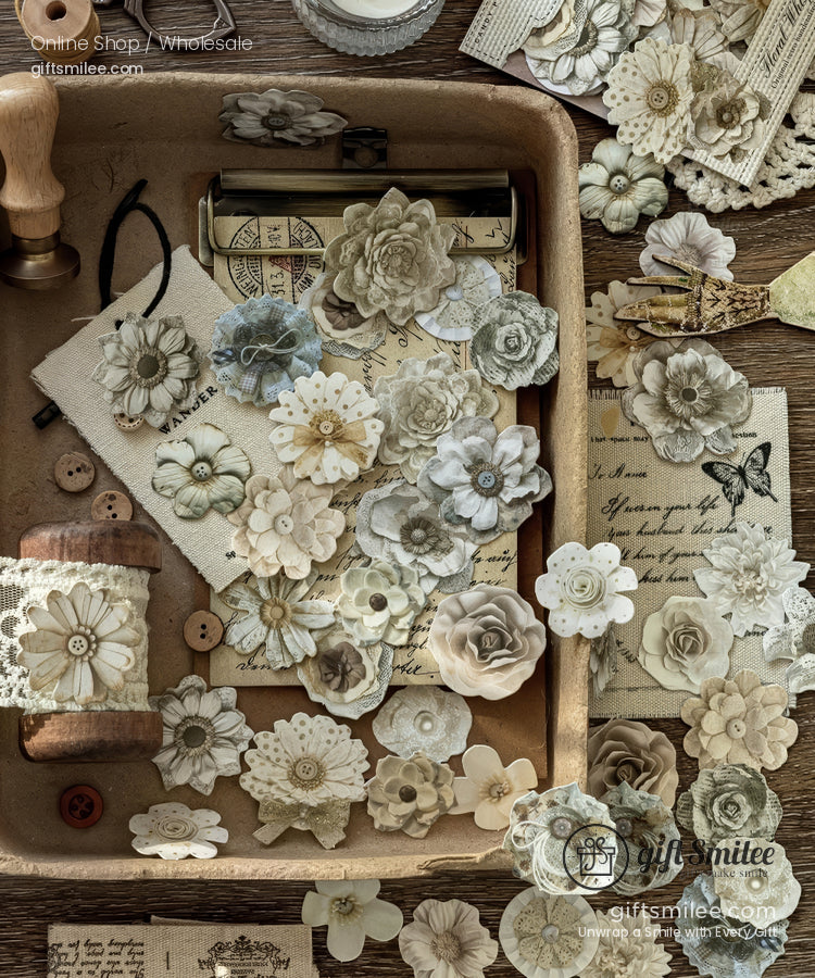 Layered Paper Floral Embellishments Vintage Tones Scrapbook Stickers Set | KS-SA-4312
