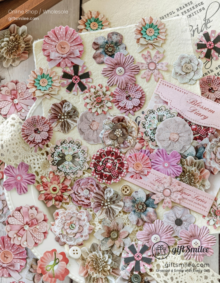 Layered Paper Floral Embellishments Vintage Tones Scrapbook Stickers Set | KS-SA-4312