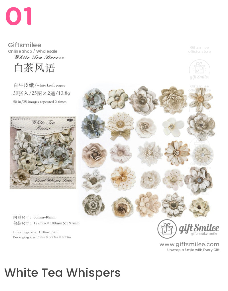 Layered Paper Floral Embellishments Vintage Tones Scrapbook Stickers Set | KS-SA-4312