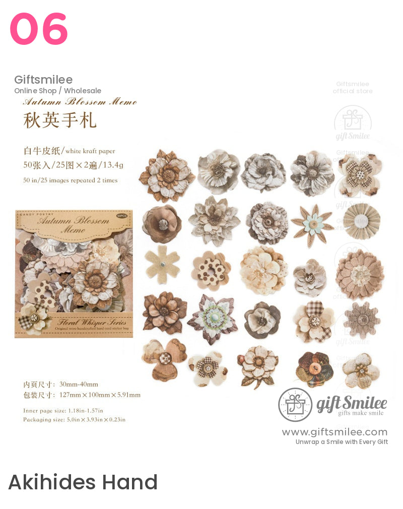 Layered Paper Floral Embellishments Vintage Tones Scrapbook Stickers Set | KS-SA-4312