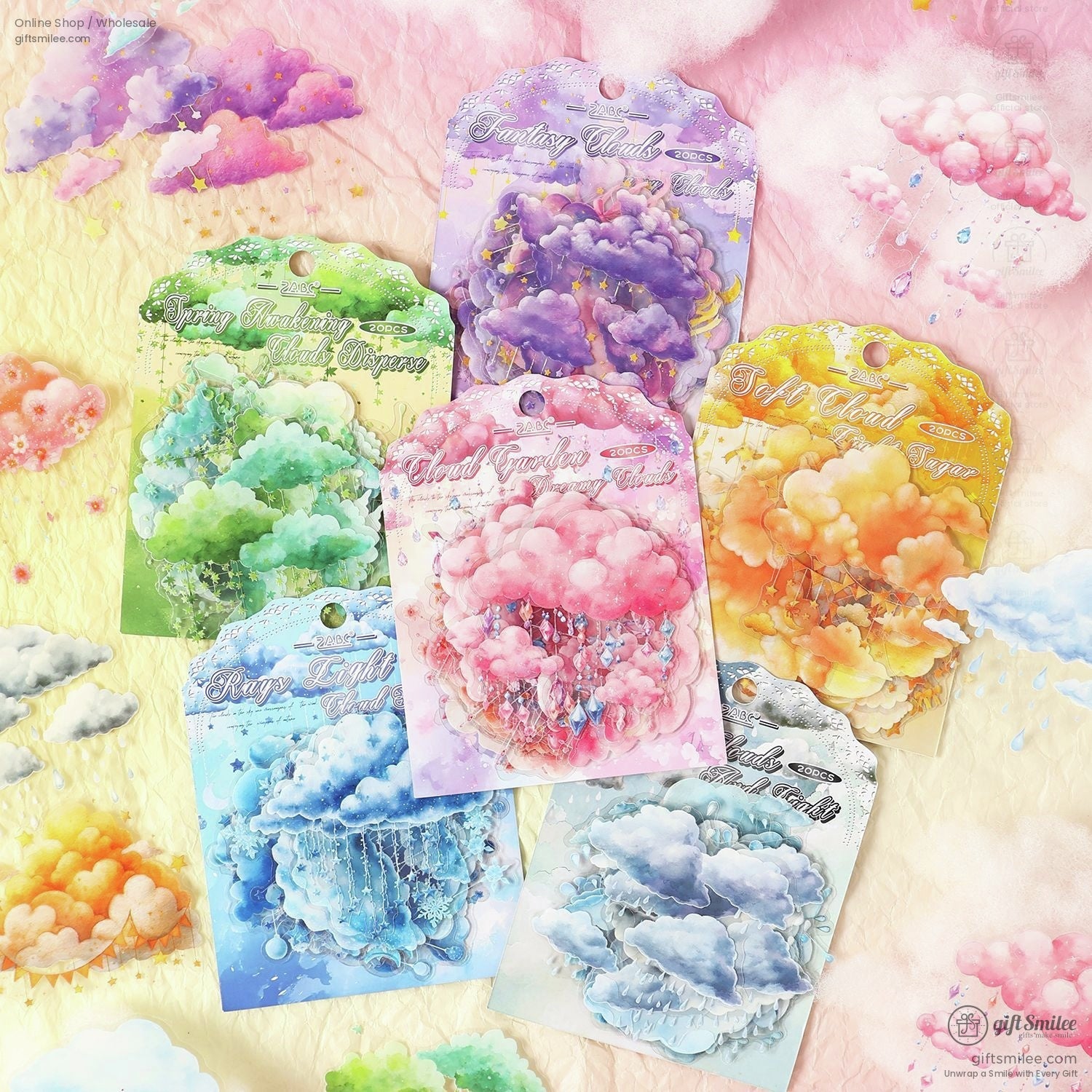 Die‑Cut 200‑Piece Pastel Cloud Set Sticker Pack | KS-SA-4320