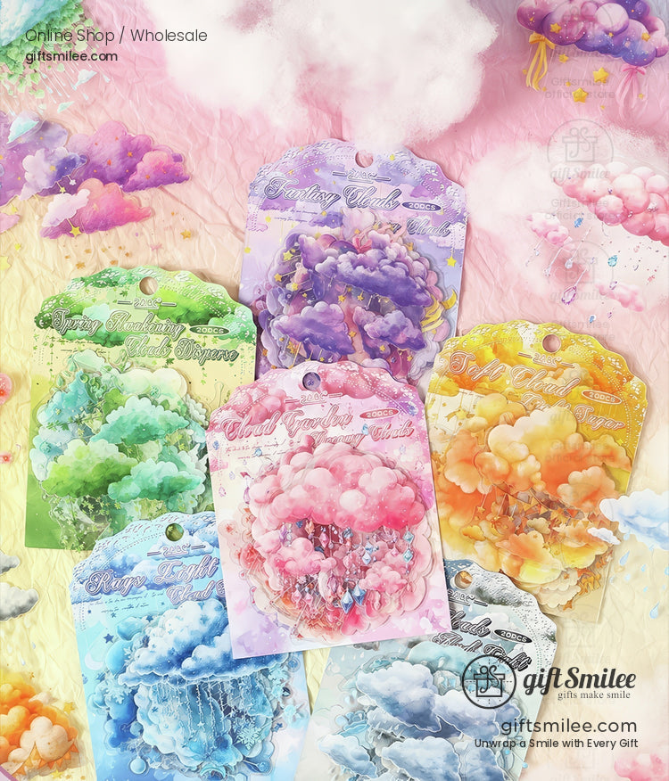 Die‑Cut 200‑Piece Pastel Cloud Set Sticker Pack | KS-SA-4320