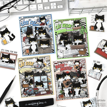 Matte Vinyl Waterproof Die-Cut Comic Cat Sticker Pack | KS-SA-4328
